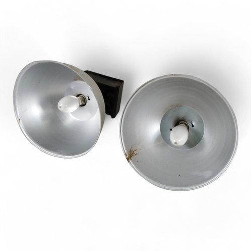 110 - A pair of vintage industrial lights - with large diameter aluminium shades, 54cm high. (2)