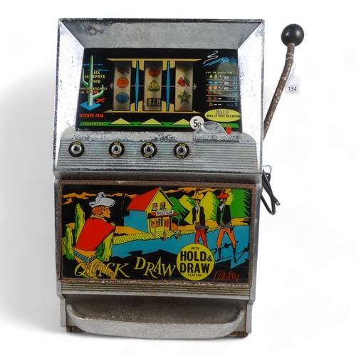 134 - A Modern Automatic company 'Quick Draw' fruit machine - chrome front with Cowboy imagery.