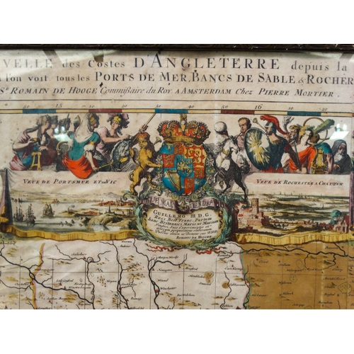 136 - A late 17th century French chart of the English south coast - Romanus de Hooghe, from Chatham to Lan... 