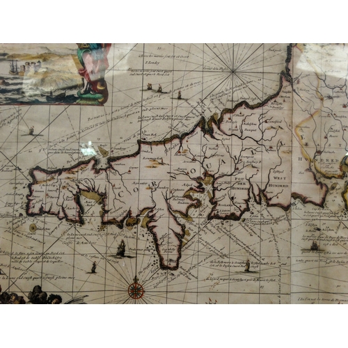 136 - A late 17th century French chart of the English south coast - Romanus de Hooghe, from Chatham to Lan... 