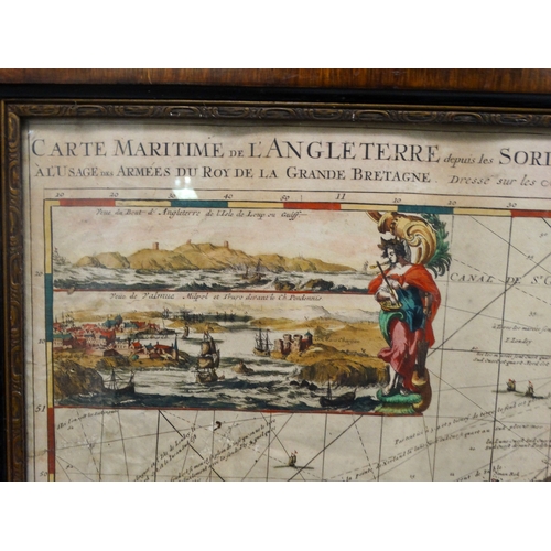 136 - A late 17th century French chart of the English south coast - Romanus de Hooghe, from Chatham to Lan... 