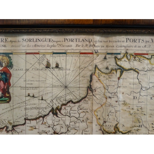 136 - A late 17th century French chart of the English south coast - Romanus de Hooghe, from Chatham to Lan... 