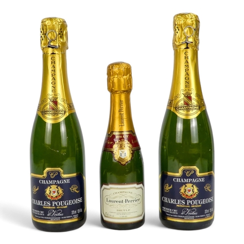 195A - Two half bottles of Charles Pougeoise champagne - together with a quarter bottle of Laurent Perrier ... 