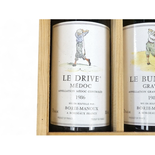 199 - Three bottles of Borie-Manoux white wine - with golf related labels, together with two bottles of Ma... 