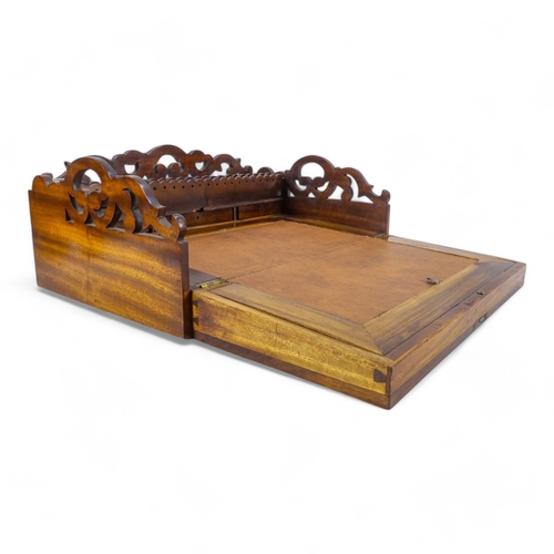 2 - A mid 19th century mediterranean mahogany and inlaid writing slope - with three quarter gallery and ... 