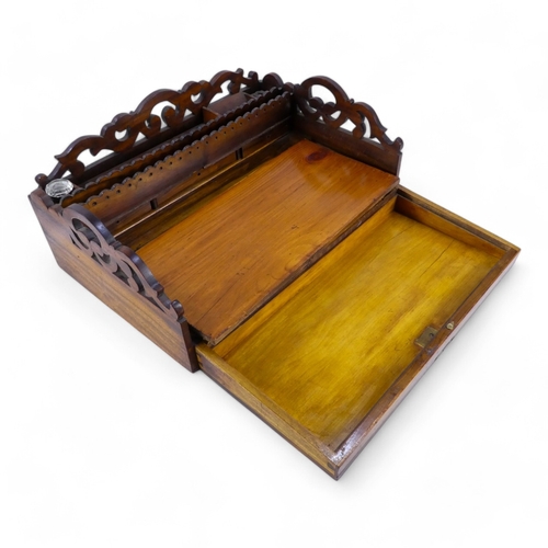 2 - A mid 19th century mediterranean mahogany and inlaid writing slope - with three quarter gallery and ... 