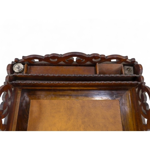 2 - A mid 19th century mediterranean mahogany and inlaid writing slope - with three quarter gallery and ... 