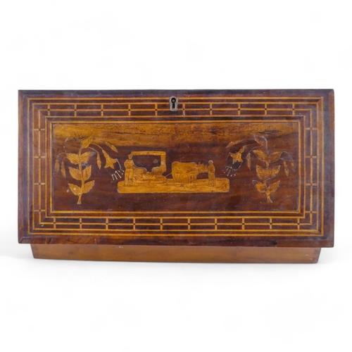 2 - A mid 19th century mediterranean mahogany and inlaid writing slope - with three quarter gallery and ... 