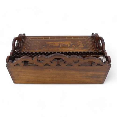 2 - A mid 19th century mediterranean mahogany and inlaid writing slope - with three quarter gallery and ... 