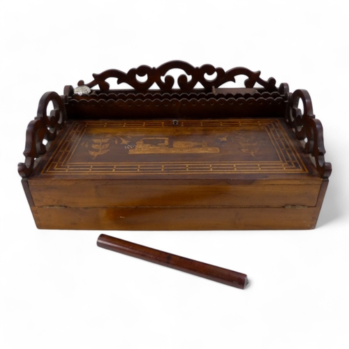 2 - A mid 19th century mediterranean mahogany and inlaid writing slope - with three quarter gallery and ... 