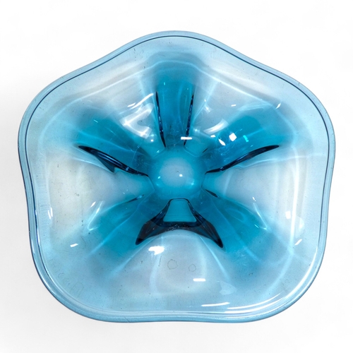 203 - A Monart style bowl - of blue and green glass, 25cm diameter, together with a pentagonal shaped blue... 