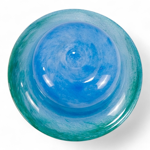 203 - A Monart style bowl - of blue and green glass, 25cm diameter, together with a pentagonal shaped blue... 