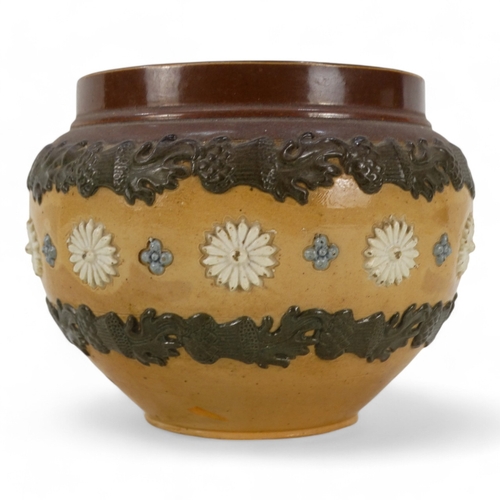 208 - A Royal Doulton stoneware fern pot - decorated with thistle bands and patera, 13cm diameter.