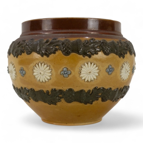 208 - A Royal Doulton stoneware fern pot - decorated with thistle bands and patera, 13cm diameter.