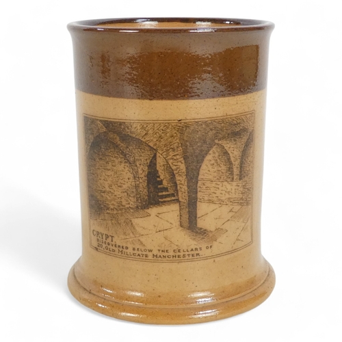 210 - A Royal Doulton stoneware mug - decorated with a sepia print of 'Crypt Discovered Below The Cellar o... 