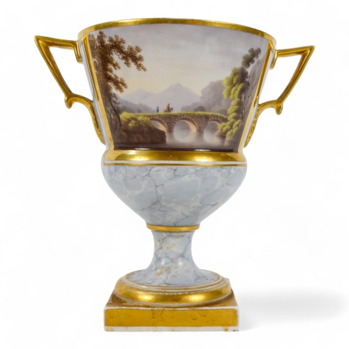 211 - A Barr, Flight and Barr Worcester twin handle vase - decorated with a landscape panel 'Near Cogen on... 