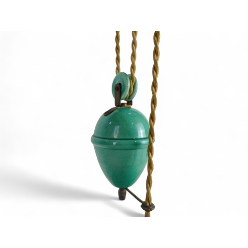 22 - A 20th century French adjustable ceiling light by Terre D'Huteniboul - with celadon glazed shade, co... 