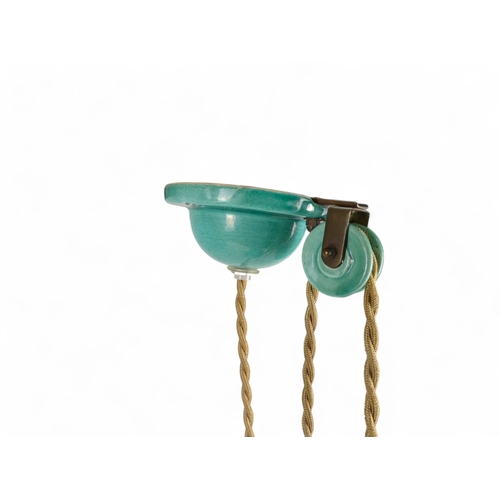 22 - A 20th century French adjustable ceiling light by Terre D'Huteniboul - with celadon glazed shade, co... 