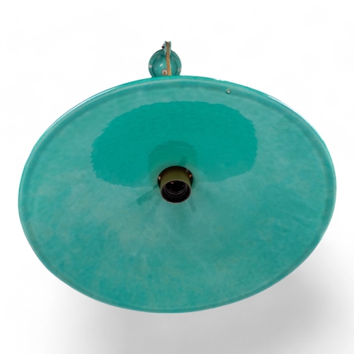 22 - A 20th century French adjustable ceiling light by Terre D'Huteniboul - with celadon glazed shade, co... 