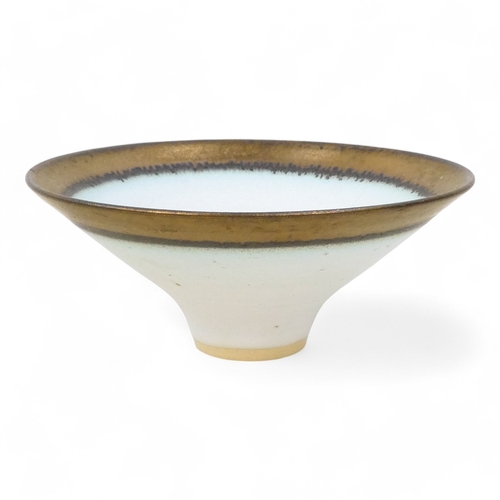 223 - Peter WILLS (British b. 1955) studio pottery bowl - copper lustre rim and well on a cream ground, im... 