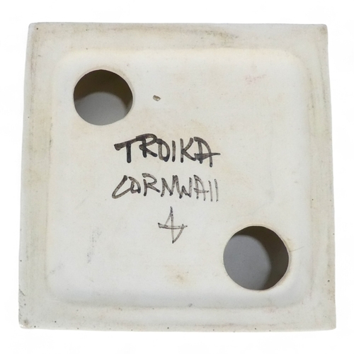 225 - A Troika square white glazed dish - and bronze glazed bowl to centre, Avril Bennett initials to unde... 