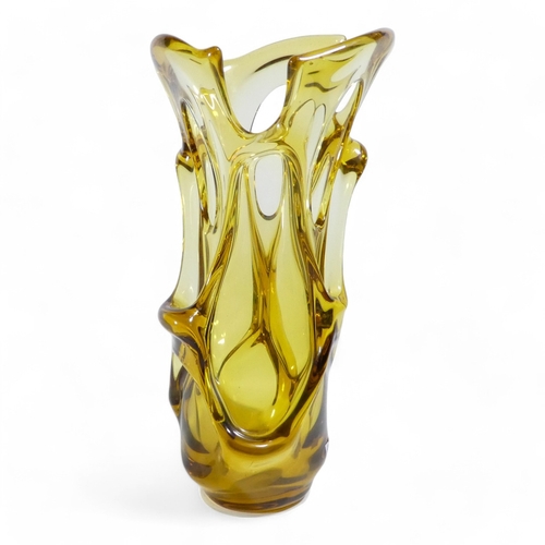 239 - A large vintage amber splash vase - of asymmetrical form, 41cm high, together with another similar i... 