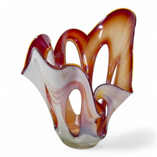 239 - A large vintage amber splash vase - of asymmetrical form, 41cm high, together with another similar i... 