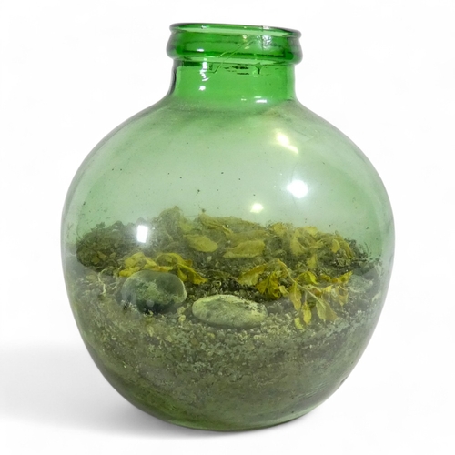 25 - A green glass globe shaped terrarium - 37cm high.