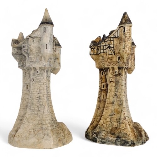 270 - Two ceramic castles - inscribed St Ives, Cornwall 1982 to base, largest height 29cm.