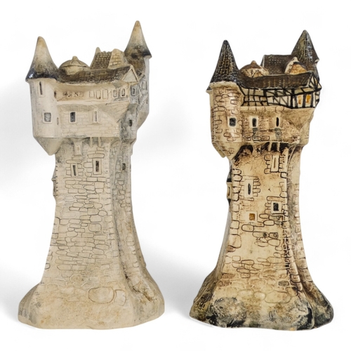 270 - Two ceramic castles - inscribed St Ives, Cornwall 1982 to base, largest height 29cm.