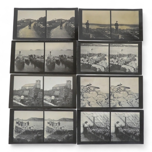 30 - Thirteen stereoscopic slides by J Gibson - capturing views and life on the Scilly Isles, impressed b... 