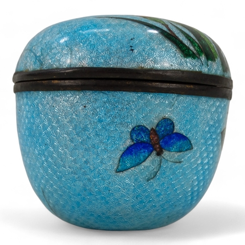 311 - A Japanese Ginbari cloisonne pot and cover - of circular form and decorated with irises on a light b... 