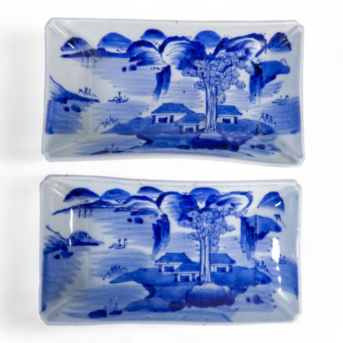 326 - A pair of late 19th century Chinese blue and white dishes - of rectangular form with cusped corners,... 