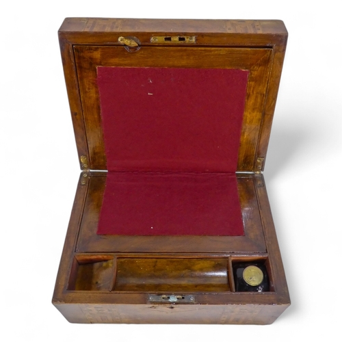 33 - A late Victorian walnut writing slope - with Tunbridgeware banding and fitted interior incorporating... 