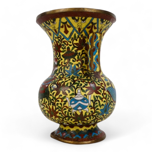 335 - A late 19th century Chinese cloisonne vase - with twin handles, decorated with a dragon, flowers and... 