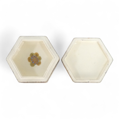 337 - An early 19th century Japanese Satsuma box - hexagonal with a millefleur decoration, 11cm wide.