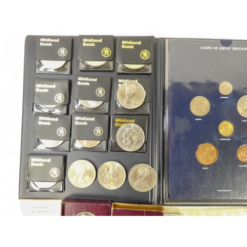 342 - GB and Foreign Coins - folders containing 1965 and 1967 GB coin sets, a quantity of modern crowns fr... 