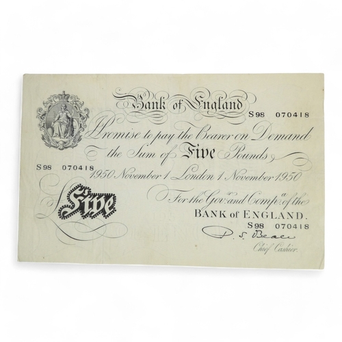 347 - GB White £5 Note - dated 1st November 1950 signed by Beale.  Some creasing but in generally good con... 