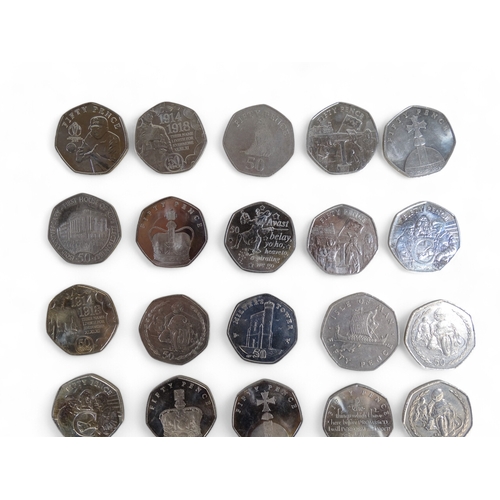 372 - Twenty eight Isle of Man 50 pence coins - with a variety of commemorative reverses and an Isle of Ma... 