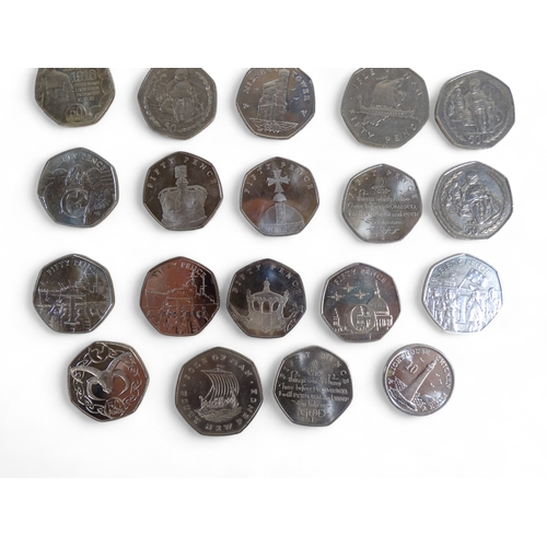 372 - Twenty eight Isle of Man 50 pence coins - with a variety of commemorative reverses and an Isle of Ma... 