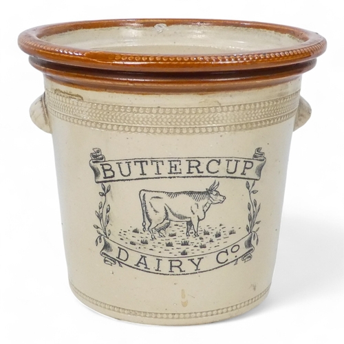 39 - An early 20th century glazed stoneware butter crock - 5lb from the Buttercup Dairy Co., 18cm high, t... 