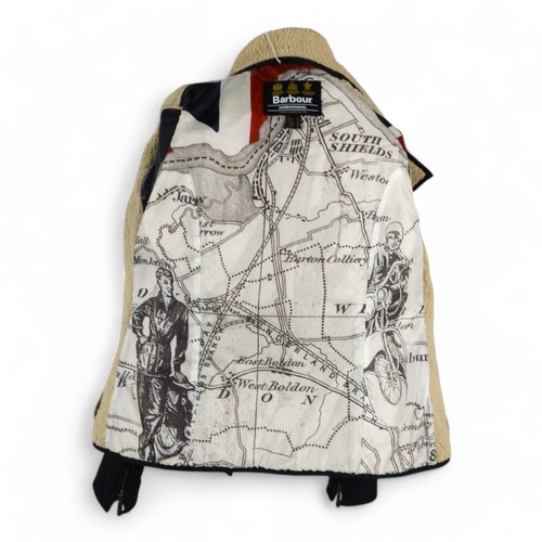 391 - A Barbour black quilted jacket - with printed map lining, size 12, length 62cm.