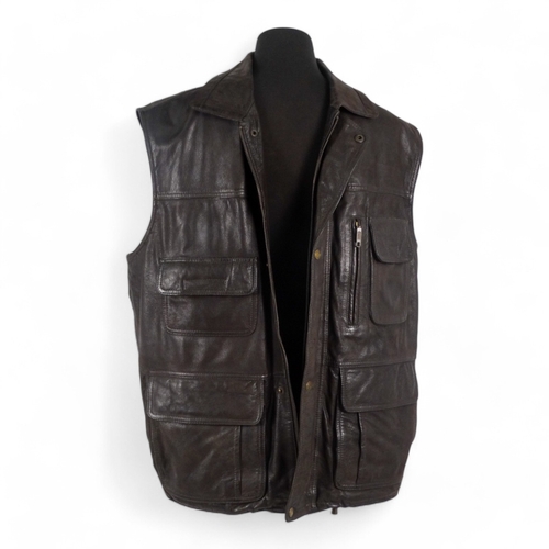 393 - A Hidepark brown leather gilet - size large, length 71cm.