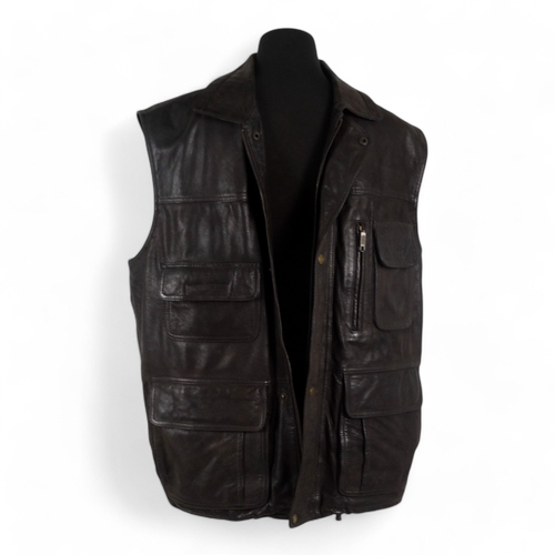 393 - A Hidepark brown leather gilet - size large, length 71cm.