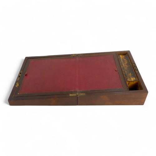 43 - A 19th century rosewood writing slope - with crossbanding, with a red leather writing surface, 26cm ... 