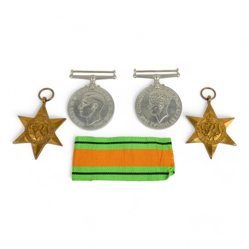 435 - A Word War II medal group - including Defence medal, 1939-45 medal, 1939-45 Star and Africa Star. (4... 