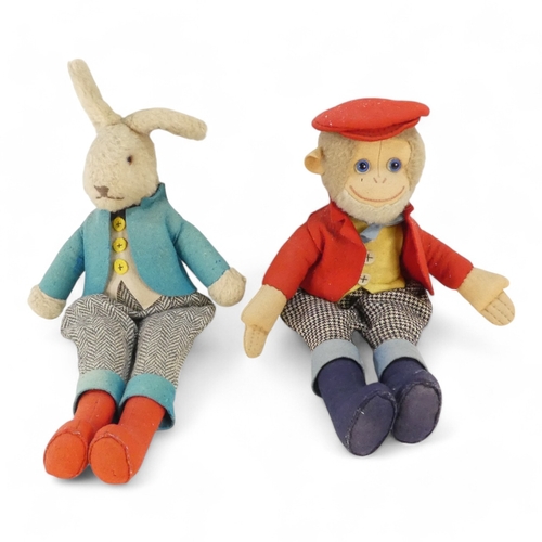 514A - A mid 20th century toy monkey - with felt clothing, height 42cm, together with a similar rabbit.