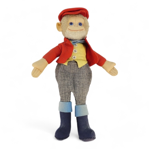 514A - A mid 20th century toy monkey - with felt clothing, height 42cm, together with a similar rabbit.