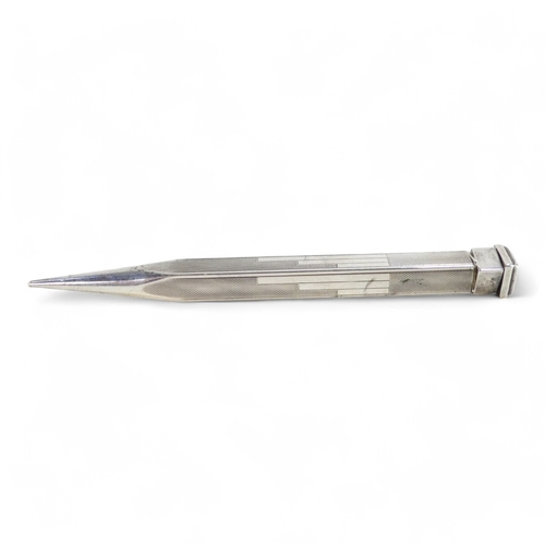 537 - An Art Deco style silver pencil - Yard-o-Led, of square section with engine turning, together with a... 