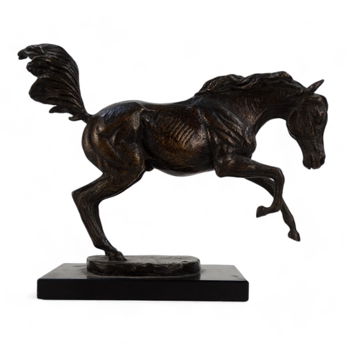 54 - # David CORNELL (b. 1935) Rearing Horse Bronze, 2 of 10 Raised on a black slate base Height 25cm